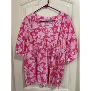 FLORAL & IVY WOMENS BLOUSE SIZE LARGE PINK FLORAL